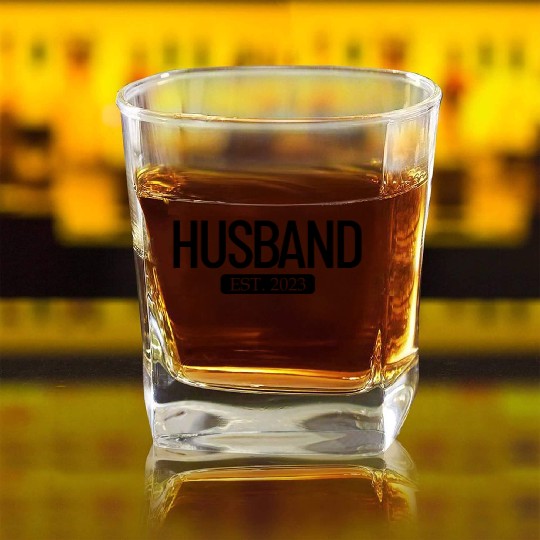 Husband Est. 2023 Matching Couple Newlywed Married Square Whiskey Glasses