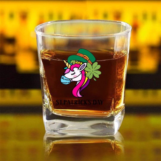 Toddler Girls St Patricks Day Rainbow Unicorn Face Square Whiskey Glasses