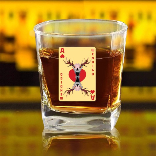 Folk Creature Card Wendigo Halloween Cryptid Square Whiskey Glasses