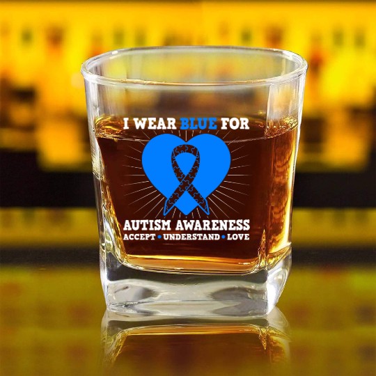 I Wear Blue For Autism Awareness - Accept Square Whiskey Glasses