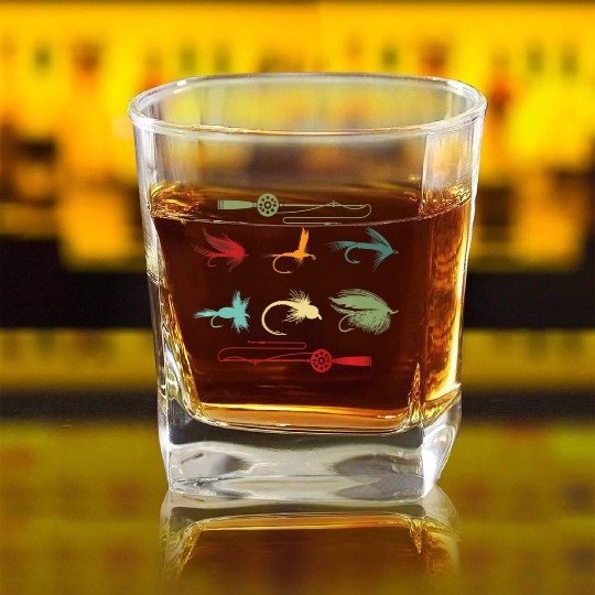 Trout Fly Fishing Nature Outdoor Fisherman Funny Square Whiskey Glasses