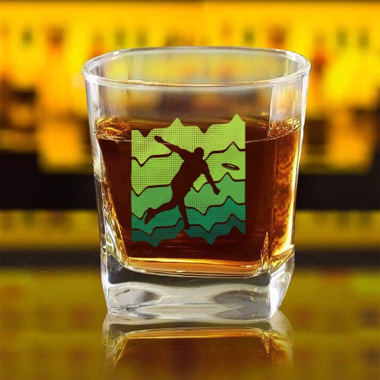 Disc Golfer Graphic Flying Disc Golf Square Whiskey Glasses