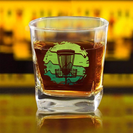 Disc Golfer Graphic Frisbees Flying Disc Golf Square Whiskey Glasses