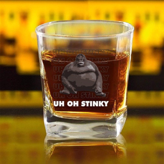 Uh Oh Stinky Poop Meme Funny Monkey Square Whiskey Glasses