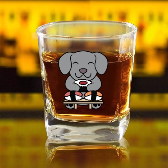 Sushi Lover Weimaraner Square Whiskey Glasses