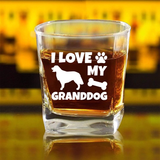 I Love My Granddog Golden Retriever Square Whiskey Glasses