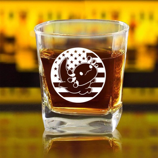 Axolotl American Flag Axolotl US Flag Axolotl Square Whiskey Glasses