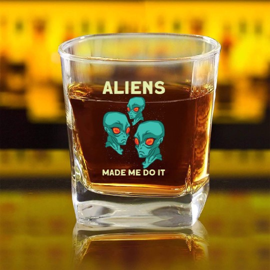 Alien Extraterrestrial Area 51 UFO Space Geek Gift Square Whiskey Glasses