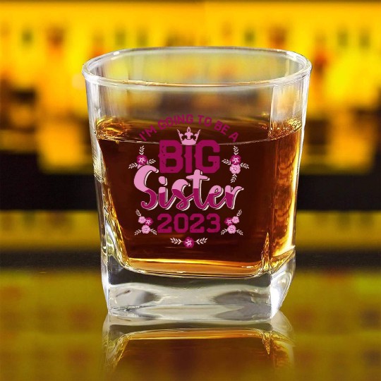 Big Sis 2023 - Big Sister Baby Family Birth Girl Square Whiskey Glasses