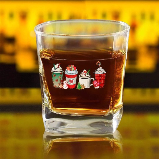 Merry Christmas Coffee Snowman Latte Peppermint Square Whiskey Glasses
