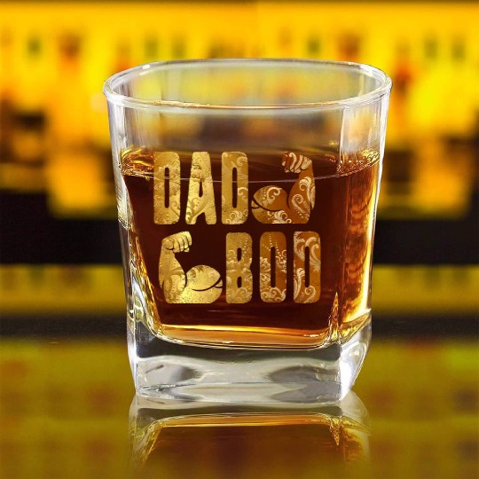 Dad Bod Muscle Building Gym Father's Day Gift for Square Whiskey Glasses