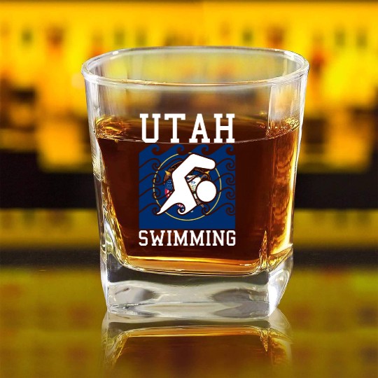 Utah Flag Swimming Team Swim Swimmer US State Square Whiskey Glasses