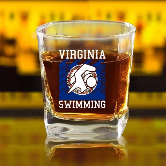 Virginia Flag Swimming Team Swim Swimmer US State Square Whiskey Glasses