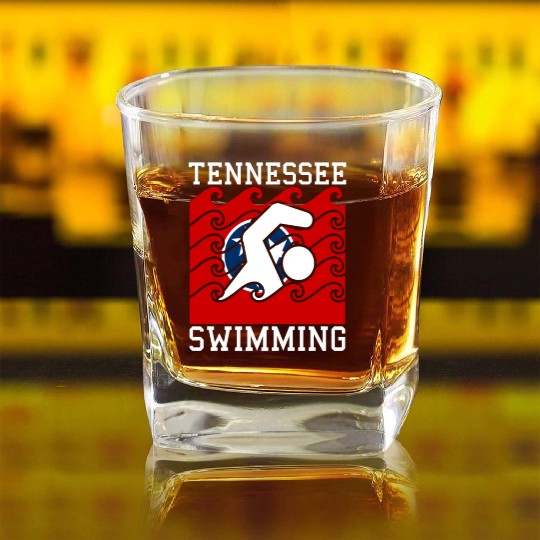 Tennessee Flag Swimming Team Swim Swimmer US State Square Whiskey Glasses