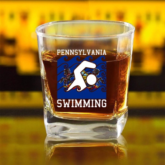 Pennsylvania Flag Swimming Team Swim Swimmer US St Square Whiskey Glasses