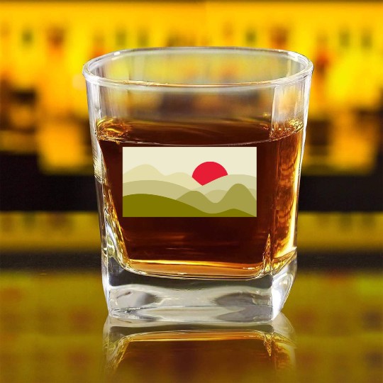 Minimalist Sun Olive Green Square Whiskey Glasses