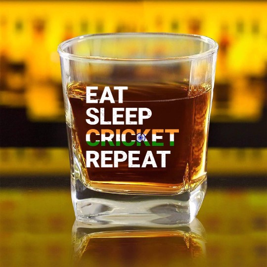 Eat Sleep Cricket Repeat IND Flag Sports Gift Square Whiskey Glasses