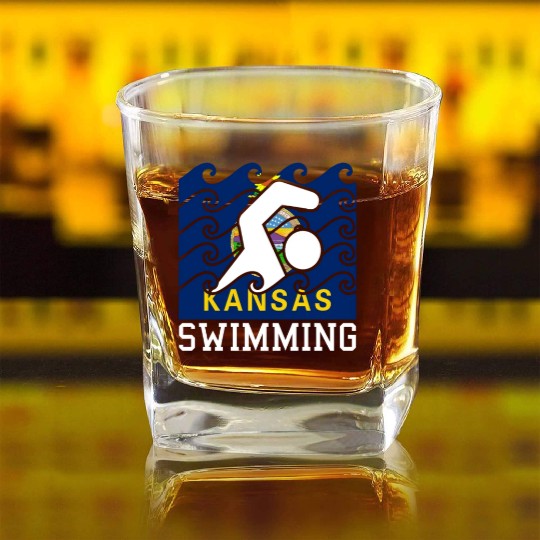 Kansas Flag Swimming Team Swim Swimmer US State Square Whiskey Glasses