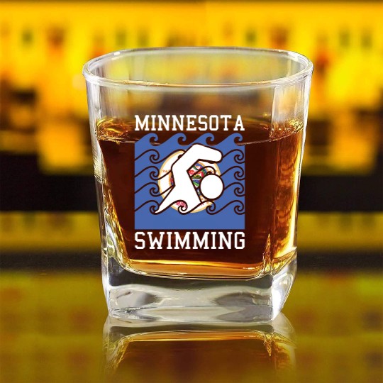 Minnesota Flag Swimming Team Swim Swimmer US State Square Whiskey Glasses