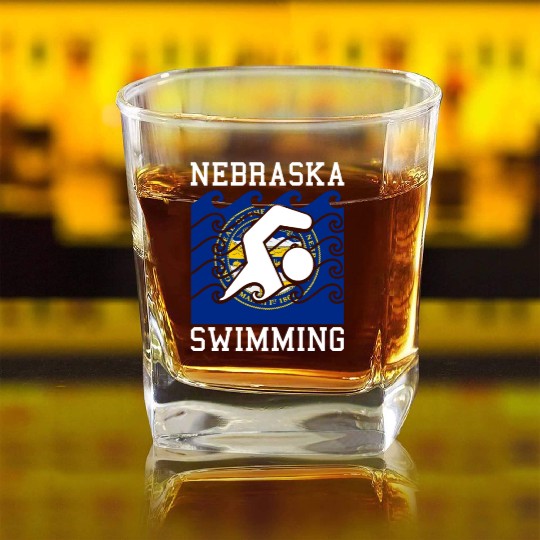 Nebraska Flag Swimming Team Swim Swimmer US State Square Whiskey Glasses