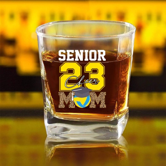 Cheer Mom Senior Class Of 2023 Volleyball Fan Gift Square Whiskey Glasses