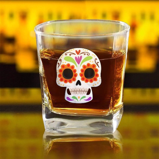 Day of the Dead Dia De Los Muertos Skull Gift Square Whiskey Glasses