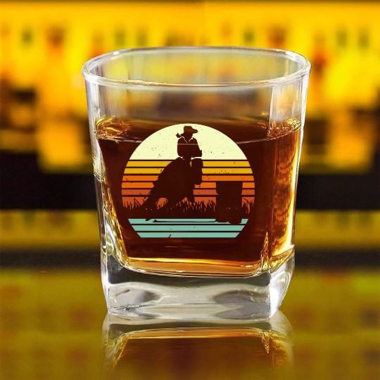 Barrel Racing Retro Sun Style Square Whiskey Glasses