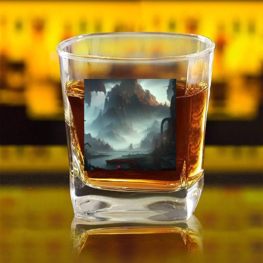Misty Mountains in a Fantasy Scene Square Whiskey Glasses
