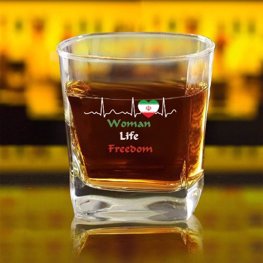 Iran - heartbeat, heart line, woman, life, freedom Square Whiskey Glasses