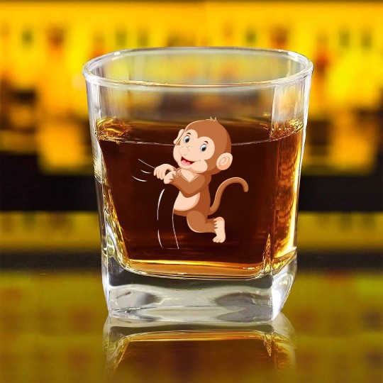 Cute Monkey Baby Monkey Baby Orangutan Baby Monkey Square Whiskey Glasses