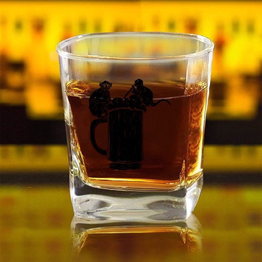 Orangutan Monkeys with Beer - Funny Monkey Square Whiskey Glasses