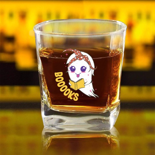 Cute Ghost Book Reading for teacher booooks Square Whiskey Glasses