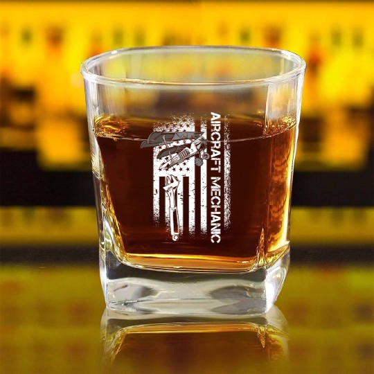 Aircraft Mechanic Us Flag Square Whiskey Glasses