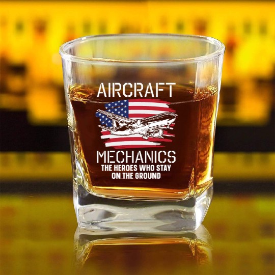 Aircraft Mechanic Us Flag Square Whiskey Glasses
