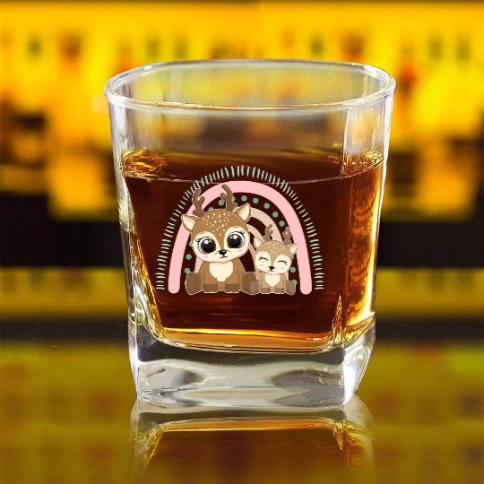 Baby Reindeer Christmas Big Sister Rainbow Boho Square Whiskey Glasses