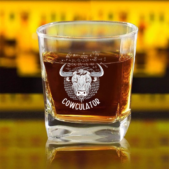 Cowculator Highland Cow Grass Puppy Math Lover Square Whiskey Glasses