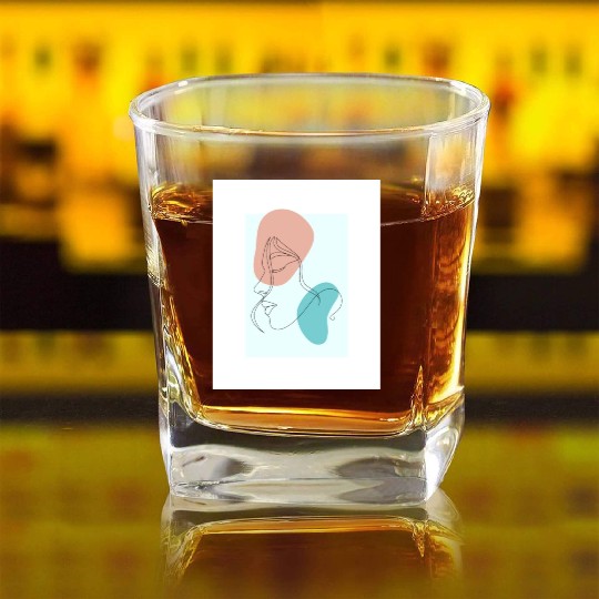 beige minimalist woman line art Square Whiskey Glasses