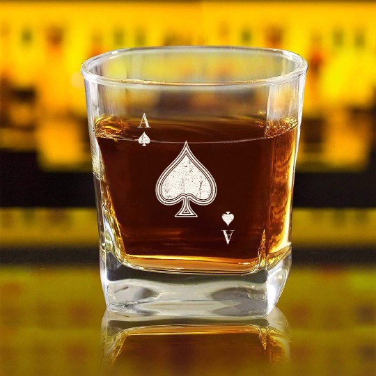Ace Of Spades Blackjack Cards Poker 21 Square Whiskey Glasses