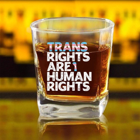 LBGT Flag Gay Pride Trans rights are human rights Square Whiskey Glasses