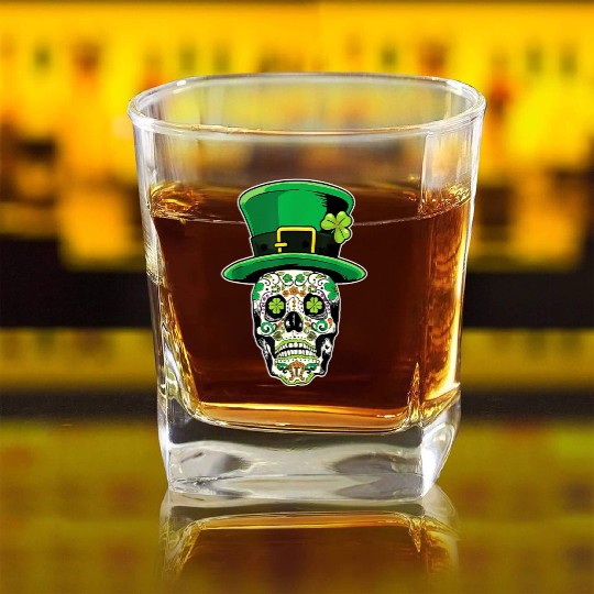 Sugar Skull | St Patricks Day of the Dead Square Whiskey Glasses