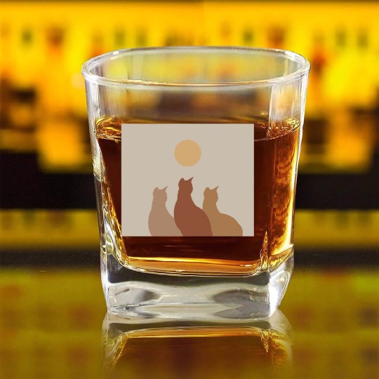 Abstract Boho Cats Relaxed Aesthetic Beige Minimal Square Whiskey Glasses