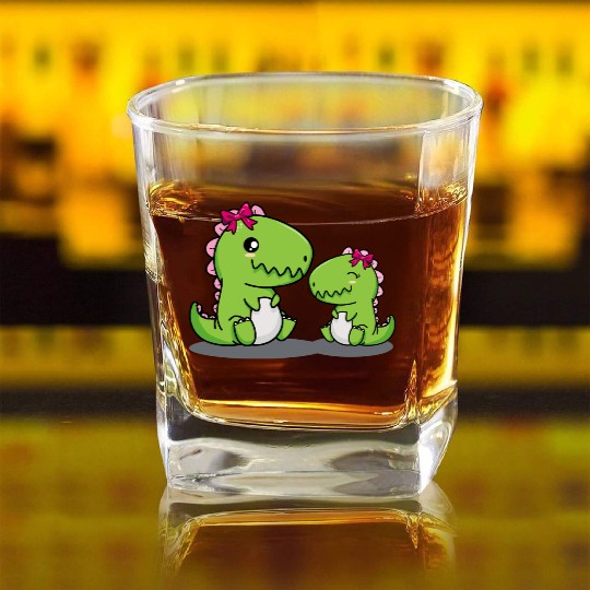 Big sister dino t-rex dinosaur sibling baby girls Square Whiskey Glasses