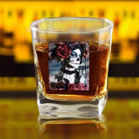 Beauty Dance Macabre Sugar Skull Girl Square Whiskey Glasses