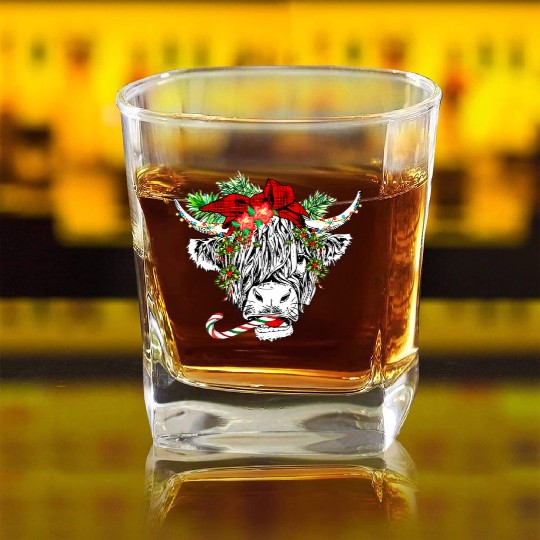 Christmas Highland Cow Merry Christmas Square Whiskey Glasses