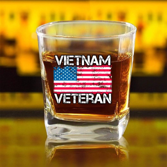 Vietnam Veteran Vintage Us Flag Military Vet Square Whiskey Glasses
