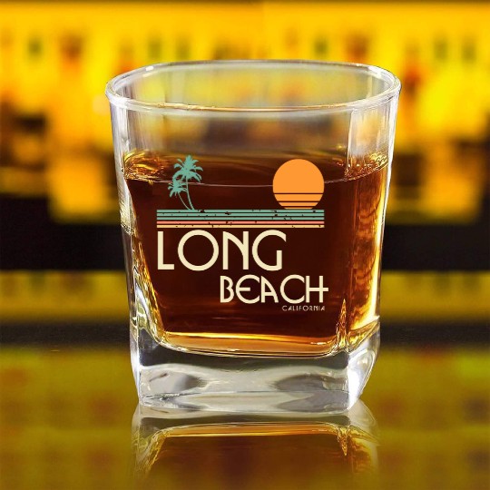 Vintage Long Beach California Square Whiskey Glasses