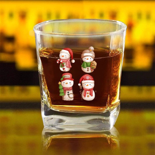 Snowmen in christmas mode happy holidays Square Whiskey Glasses