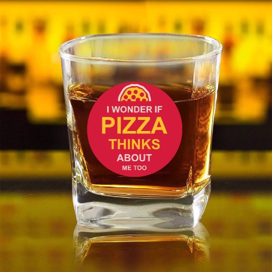 pizza thinks about me Square Whiskey Glasses