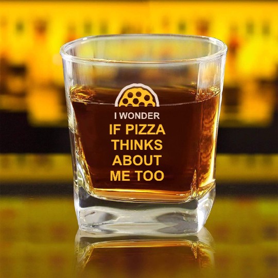 pizza thinks about me Square Whiskey Glasses