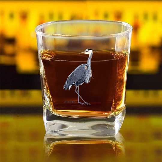 Heron Art Birder Wildlife Bird Watching Square Whiskey Glasses